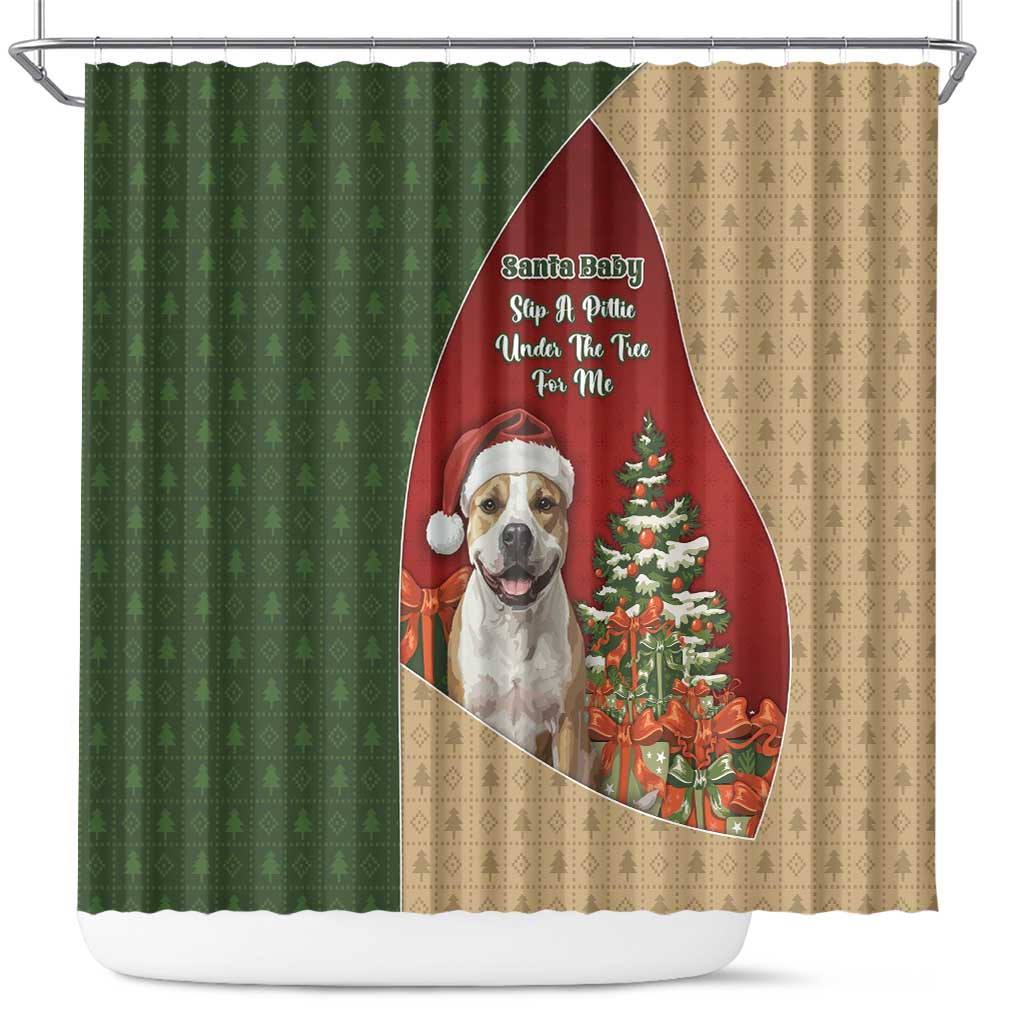 Merry Pitmas Shower Curtain Santa Baby Slip A Pittie Under The Tree For Me - Wonder Print Shop