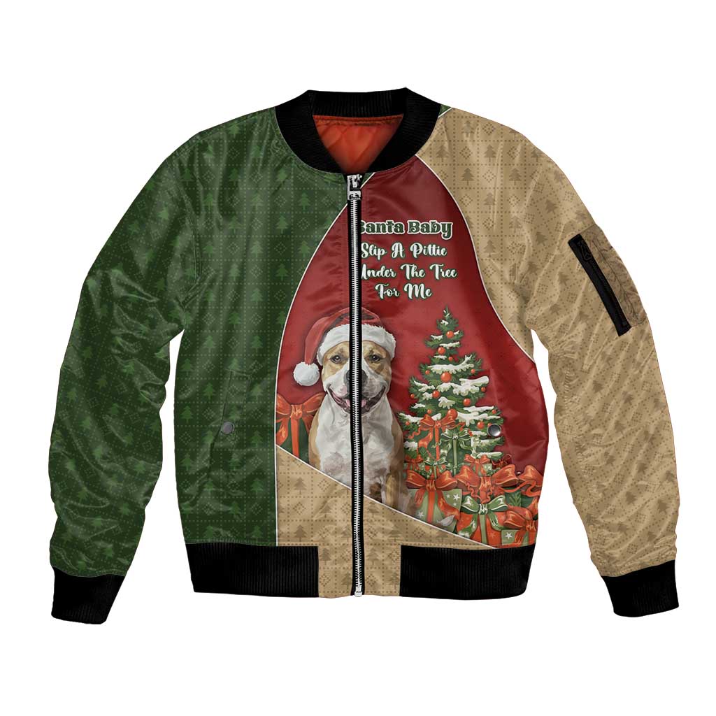 Merry Pitmas Sleeve Zip Bomber Jacket Santa Baby Slip A Pittie Under The Tree For Me - Wonder Print Shop