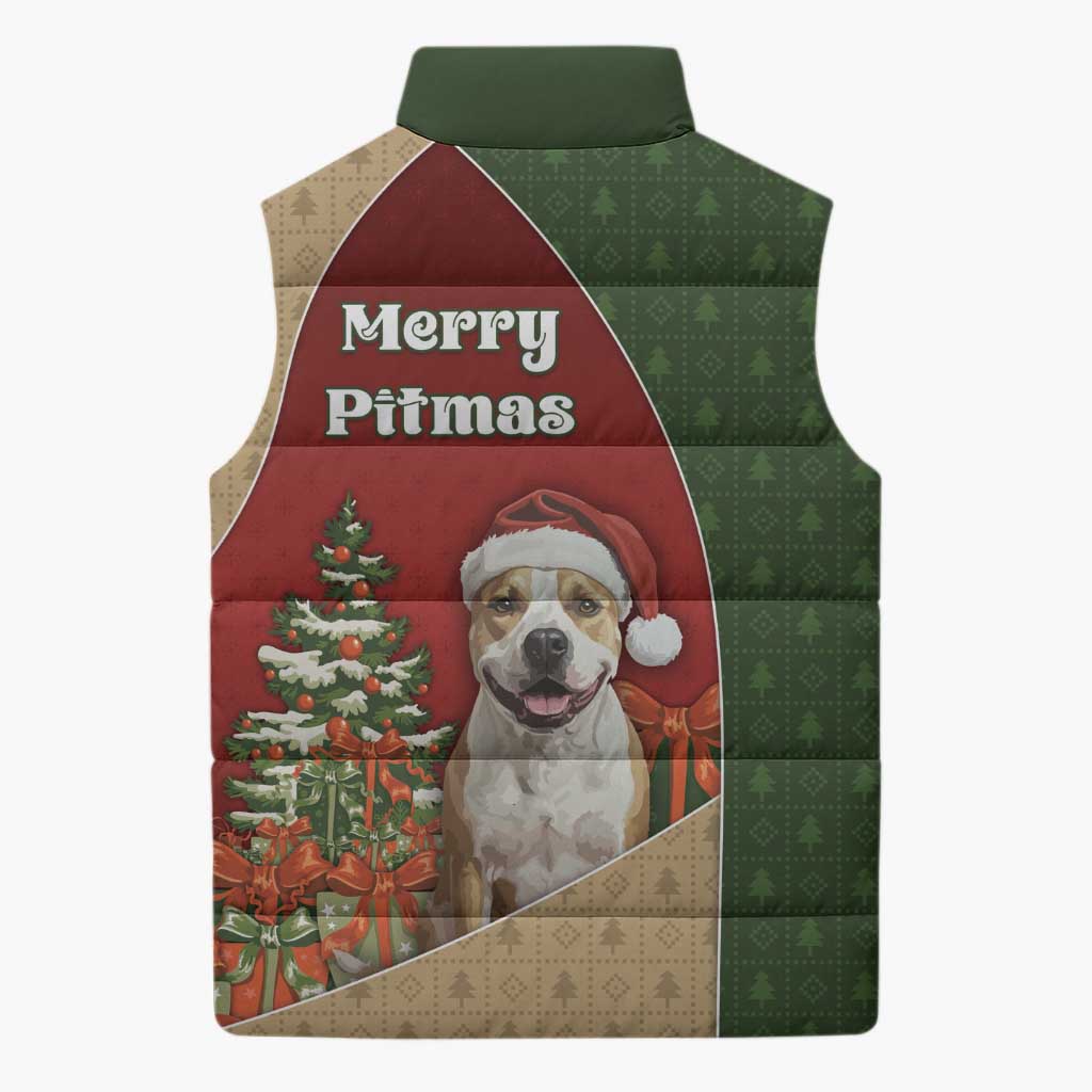 Merry Pitmas Sleeveless Puffer Jacket Santa Baby Slip A Pittie Under The Tree For Me - Wonder Print Shop