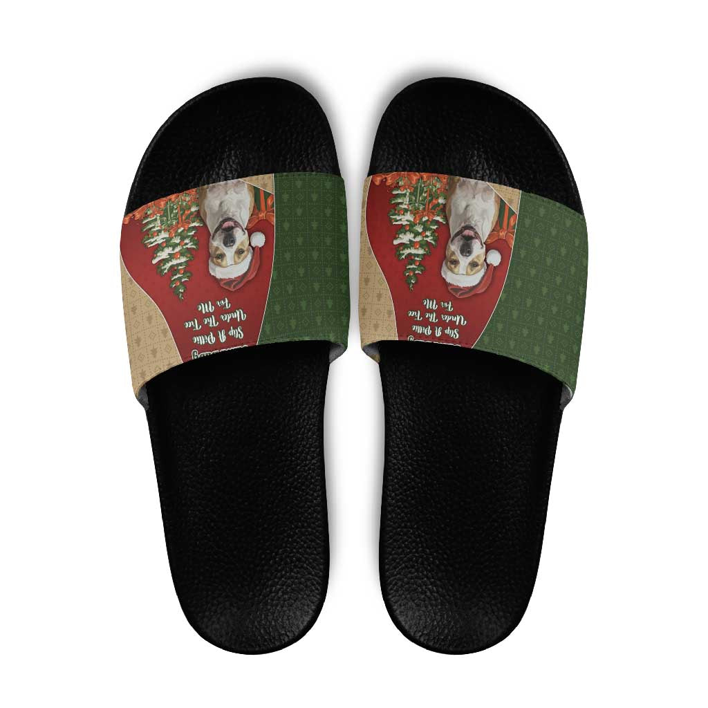Merry Pitmas Slide Sandals Santa Baby Slip A Pittie Under The Tree For Me - Wonder Print Shop