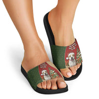 Merry Pitmas Slide Sandals Santa Baby Slip A Pittie Under The Tree For Me - Wonder Print Shop