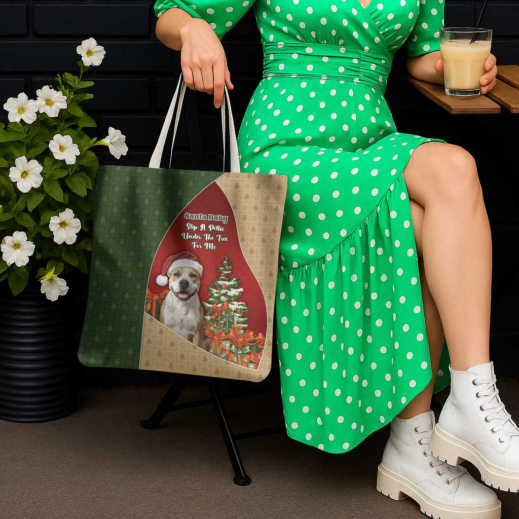 Merry Pitmas Tote Bag Santa Baby Slip A Pittie Under The Tree For Me - Wonder Print Shop
