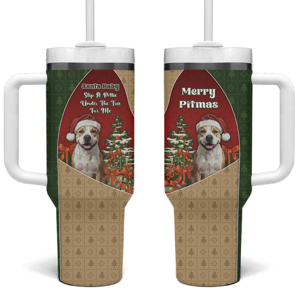 Merry Pitmas Tumbler With Handle Santa Baby Slip A Pittie Under The Tree For Me - Wonder Print Shop