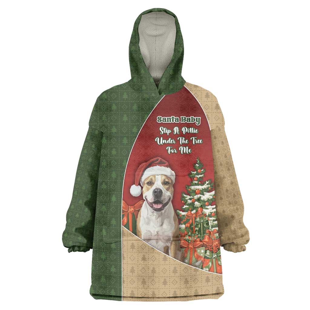 Merry Pitmas Wearable Blanket Hoodie Santa Baby Slip A Pittie Under The Tree For Me - Wonder Print Shop