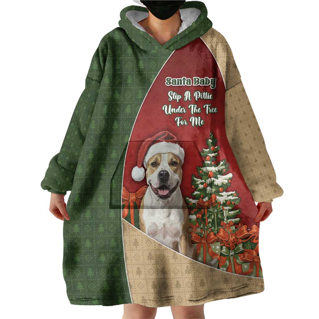 Merry Pitmas Wearable Blanket Hoodie Santa Baby Slip A Pittie Under The Tree For Me - Wonder Print Shop