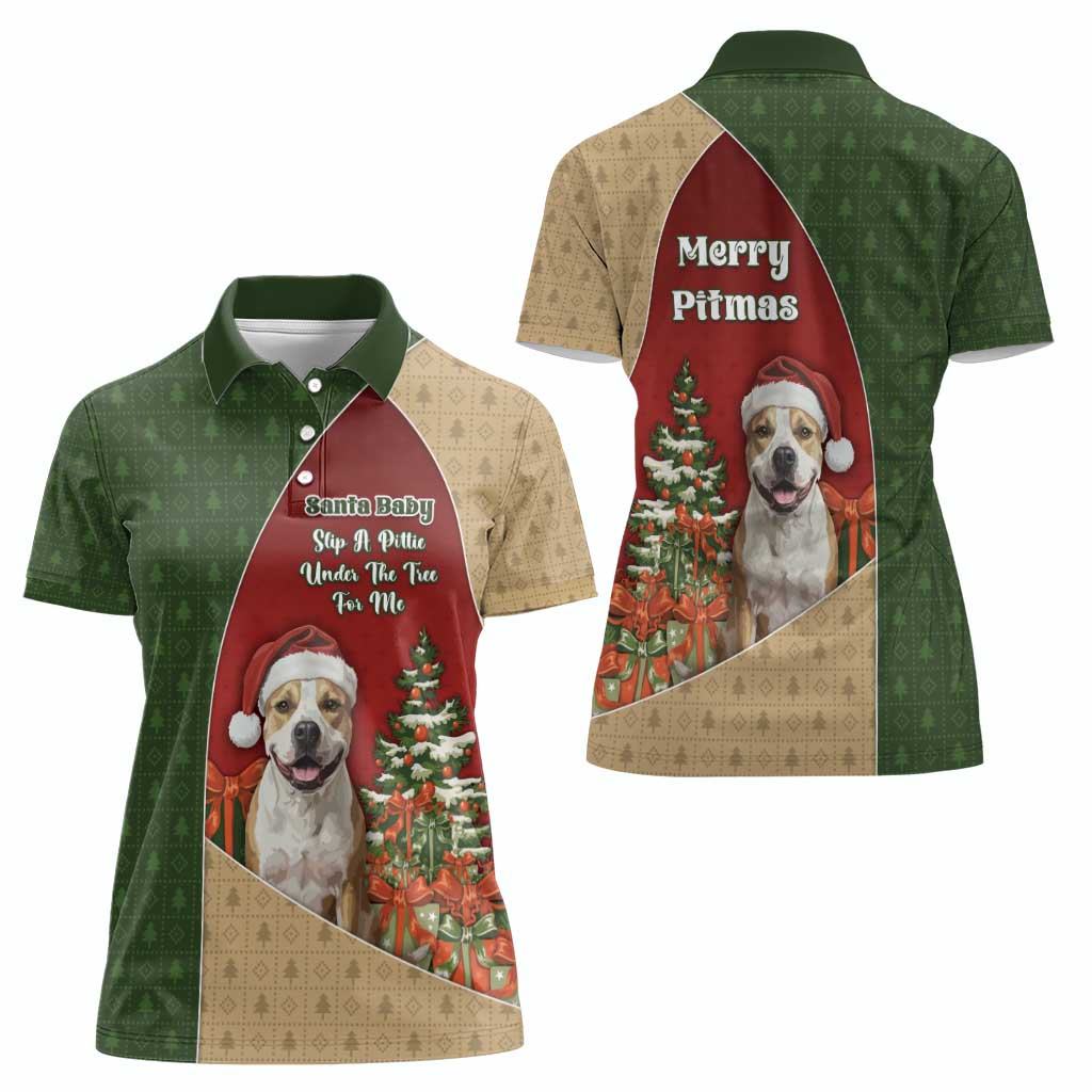 Merry Pitmas Women Polo Shirt Santa Baby Slip A Pittie Under The Tree For Me - Wonder Print Shop