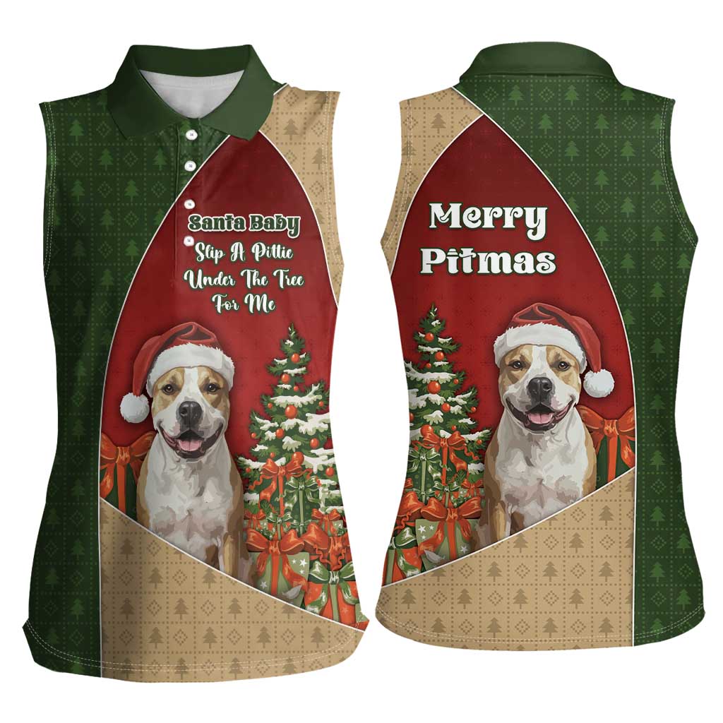 Merry Pitmas Women Sleeveless Polo Shirt Santa Baby Slip A Pittie Under The Tree For Me - Wonder Print Shop