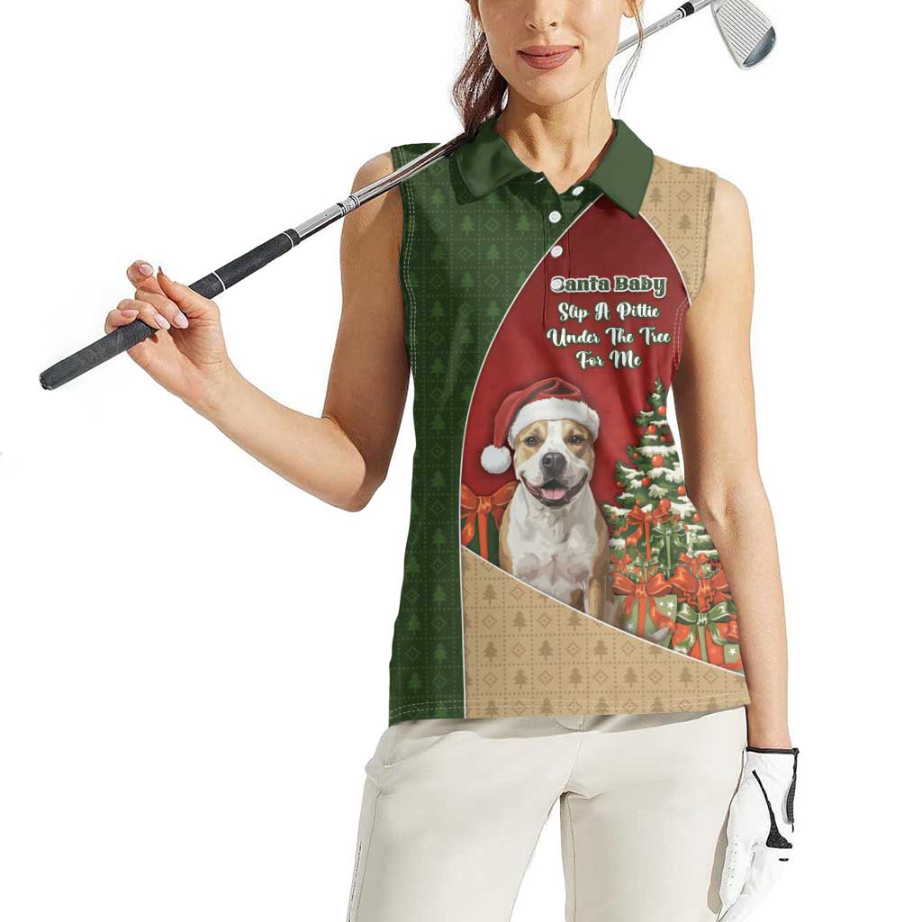 Merry Pitmas Women Sleeveless Polo Shirt Santa Baby Slip A Pittie Under The Tree For Me - Wonder Print Shop