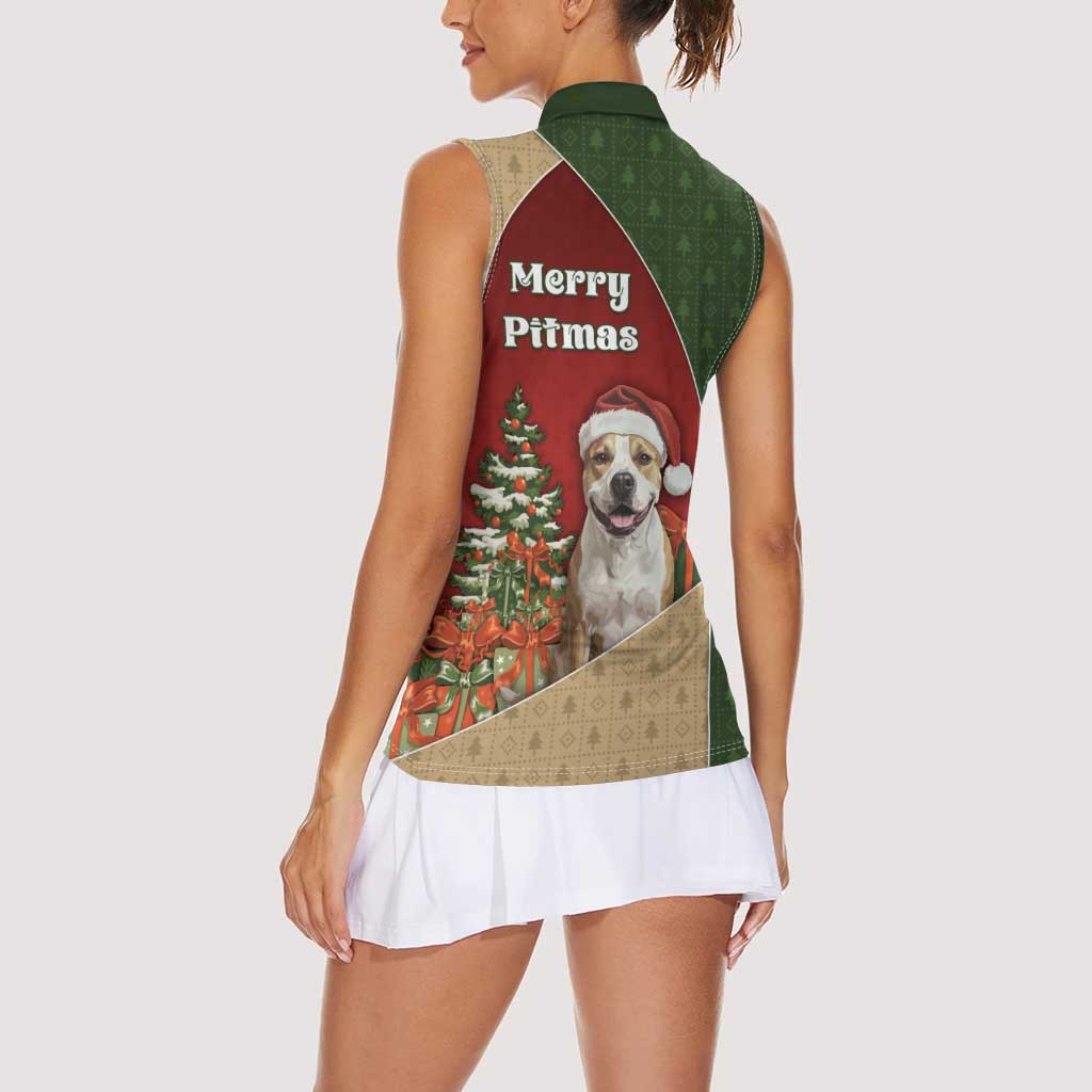 Merry Pitmas Women Sleeveless Polo Shirt Santa Baby Slip A Pittie Under The Tree For Me - Wonder Print Shop