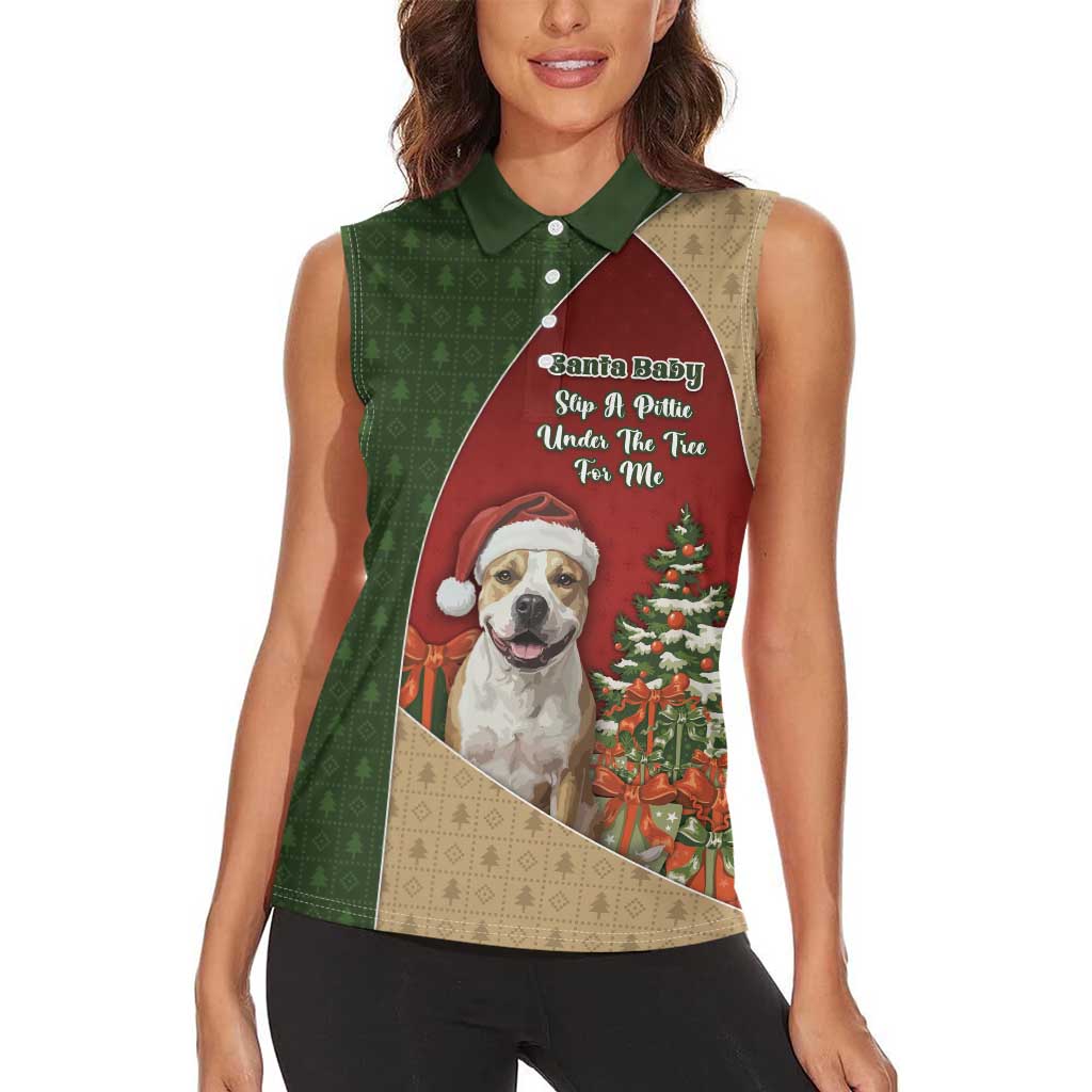 Merry Pitmas Women Sleeveless Polo Shirt Santa Baby Slip A Pittie Under The Tree For Me - Wonder Print Shop