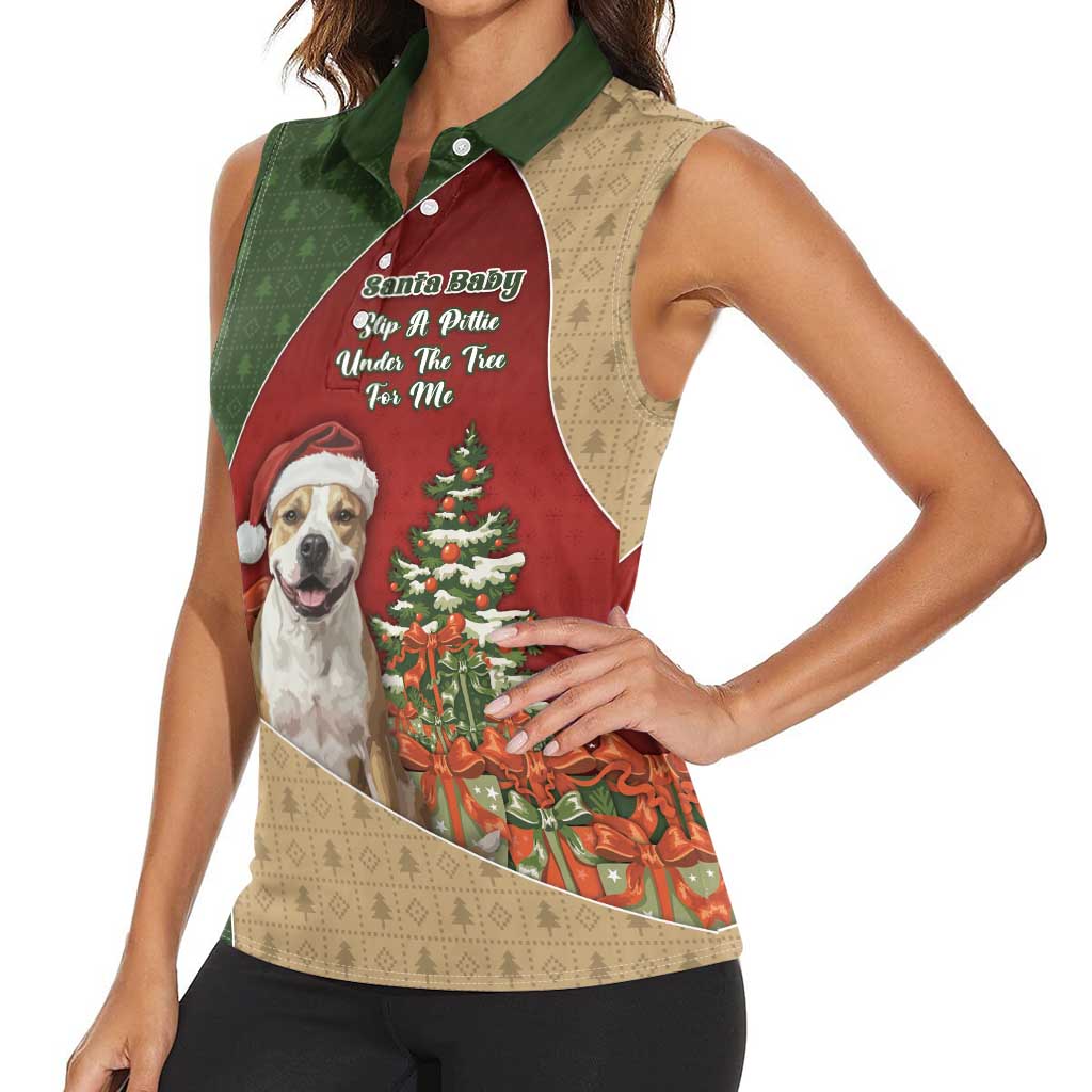 Merry Pitmas Women Sleeveless Polo Shirt Santa Baby Slip A Pittie Under The Tree For Me - Wonder Print Shop