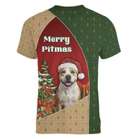 Merry Pitmas Women V-Neck T-Shirt Santa Baby Slip A Pittie Under The Tree For Me - Wonder Print Shop
