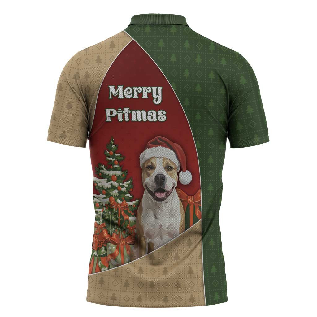 Merry Pitmas Zipper Polo Shirt Santa Baby Slip A Pittie Under The Tree For Me - Wonder Print Shop