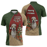 Merry Pitmas Zipper Polo Shirt Santa Baby Slip A Pittie Under The Tree For Me - Wonder Print Shop