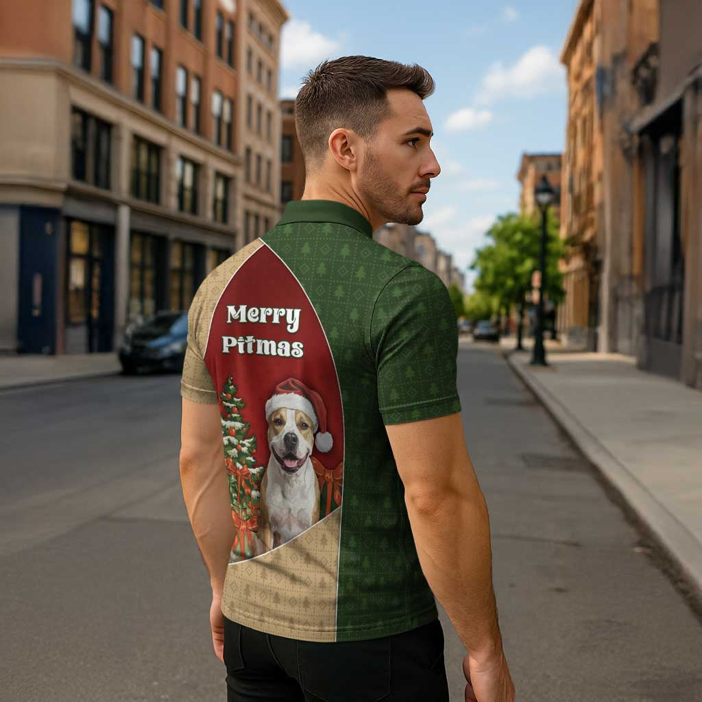 Merry Pitmas Zipper Polo Shirt Santa Baby Slip A Pittie Under The Tree For Me - Wonder Print Shop