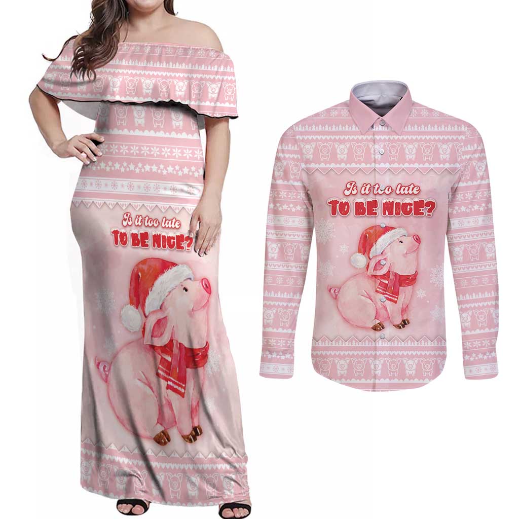 Merry Pigmas Couples Matching Off Shoulder Maxi Dress and Long Sleeve Button Shirt Is It Too Late To Be Nice - Wonder Print Shop