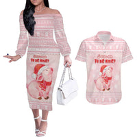 Merry Pigmas Couples Matching Off The Shoulder Long Sleeve Dress and Hawaiian Shirt Is It Too Late To Be Nice - Wonder Print Shop