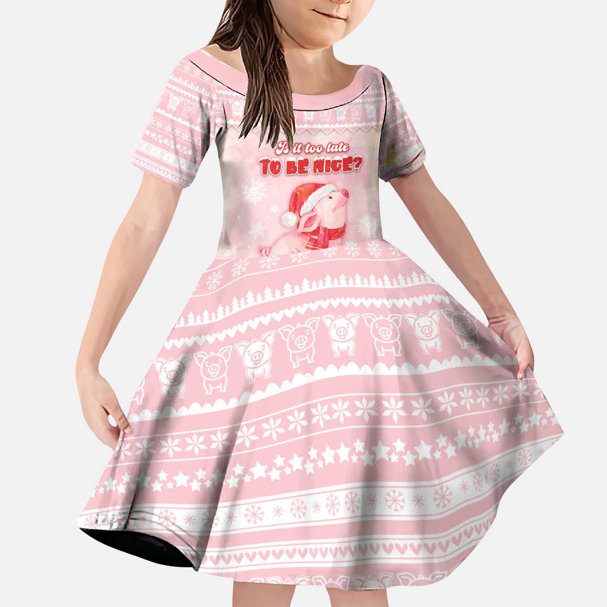 Merry Pigmas Kid Short Sleeve Dress Is It Too Late To Be Nice - Wonder Print Shop