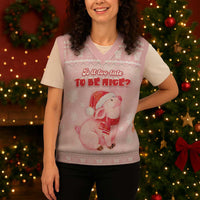 Merry Pigmas Christmas Knitted V-Neck Vest Is It Too Late To Be Nice - Wonder Print Shop