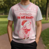 Merry Pigmas Christmas Knitted V-Neck Vest Is It Too Late To Be Nice - Wonder Print Shop