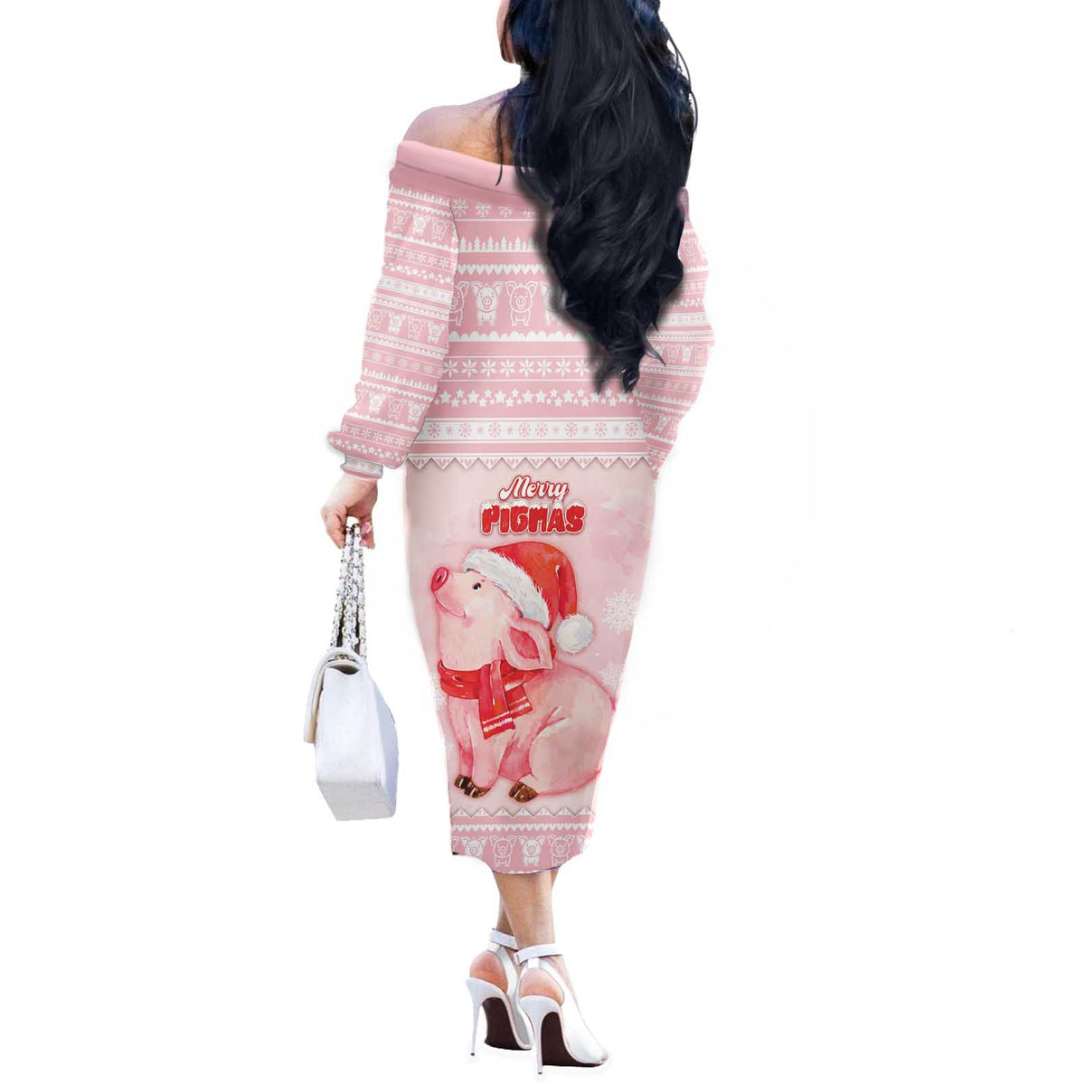 Merry Pigmas Off The Shoulder Long Sleeve Dress Is It Too Late To Be Nice - Wonder Print Shop