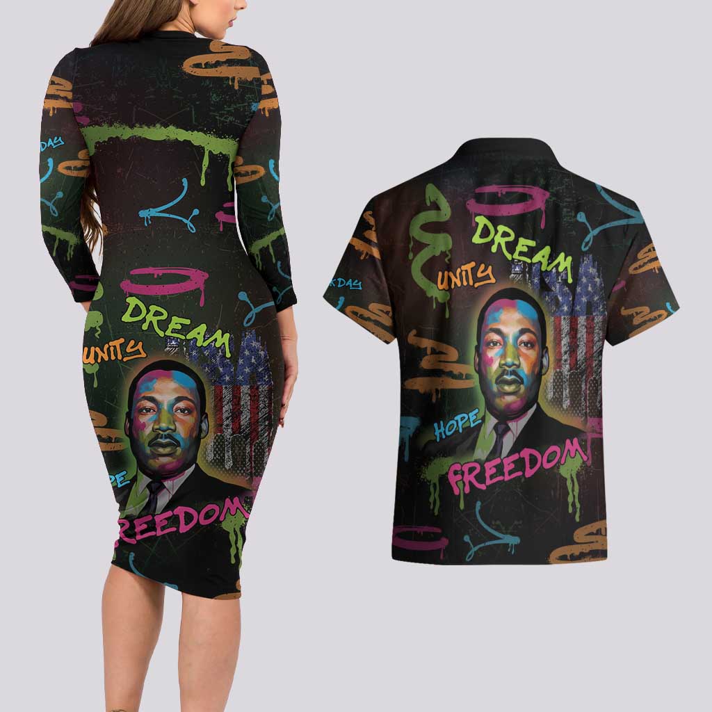 Martin Luther King Jr Day Couples Matching Long Sleeve Bodycon Dress and Hawaiian Shirt What Are You Doing For Others - Wonder Print Shop