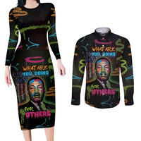 Martin Luther King Jr Day Couples Matching Long Sleeve Bodycon Dress and Long Sleeve Button Shirt What Are You Doing For Others - Wonder Print Shop
