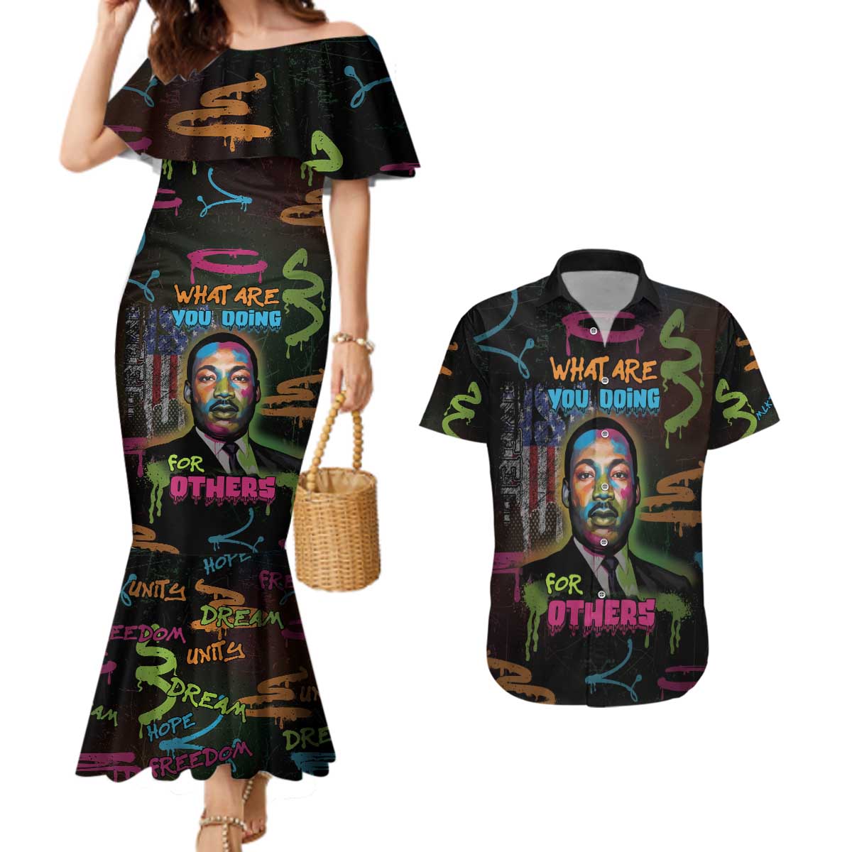 Martin Luther King Jr Day Couples Matching Mermaid Dress and Hawaiian Shirt What Are You Doing For Others - Wonder Print Shop