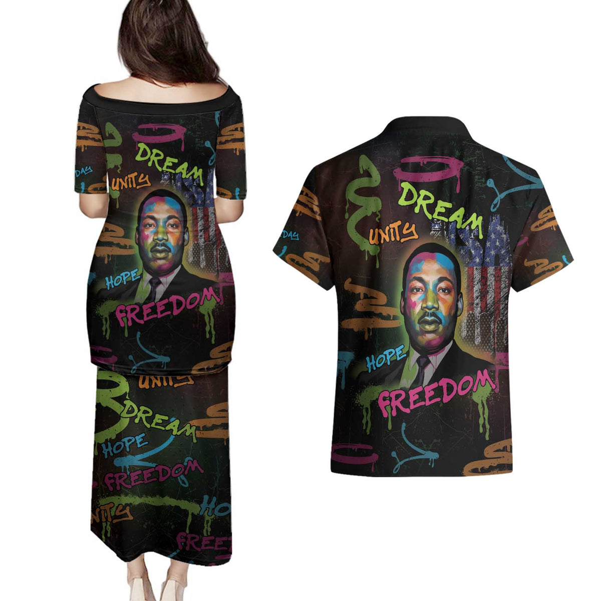 Martin Luther King Jr Day Couples Matching Puletasi and Hawaiian Shirt What Are You Doing For Others - Wonder Print Shop