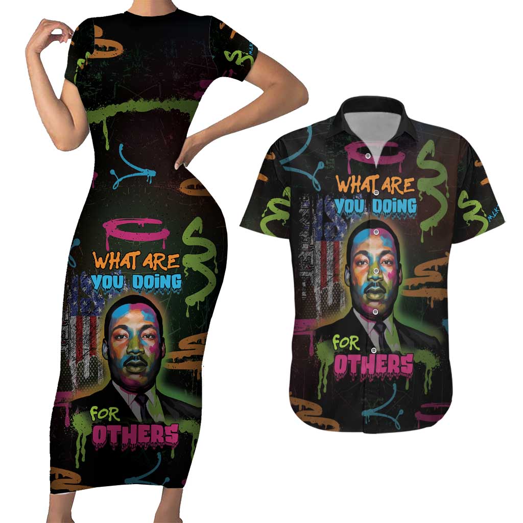 Martin Luther King Jr Day Couples Matching Short Sleeve Bodycon Dress and Hawaiian Shirt What Are You Doing For Others - Wonder Print Shop
