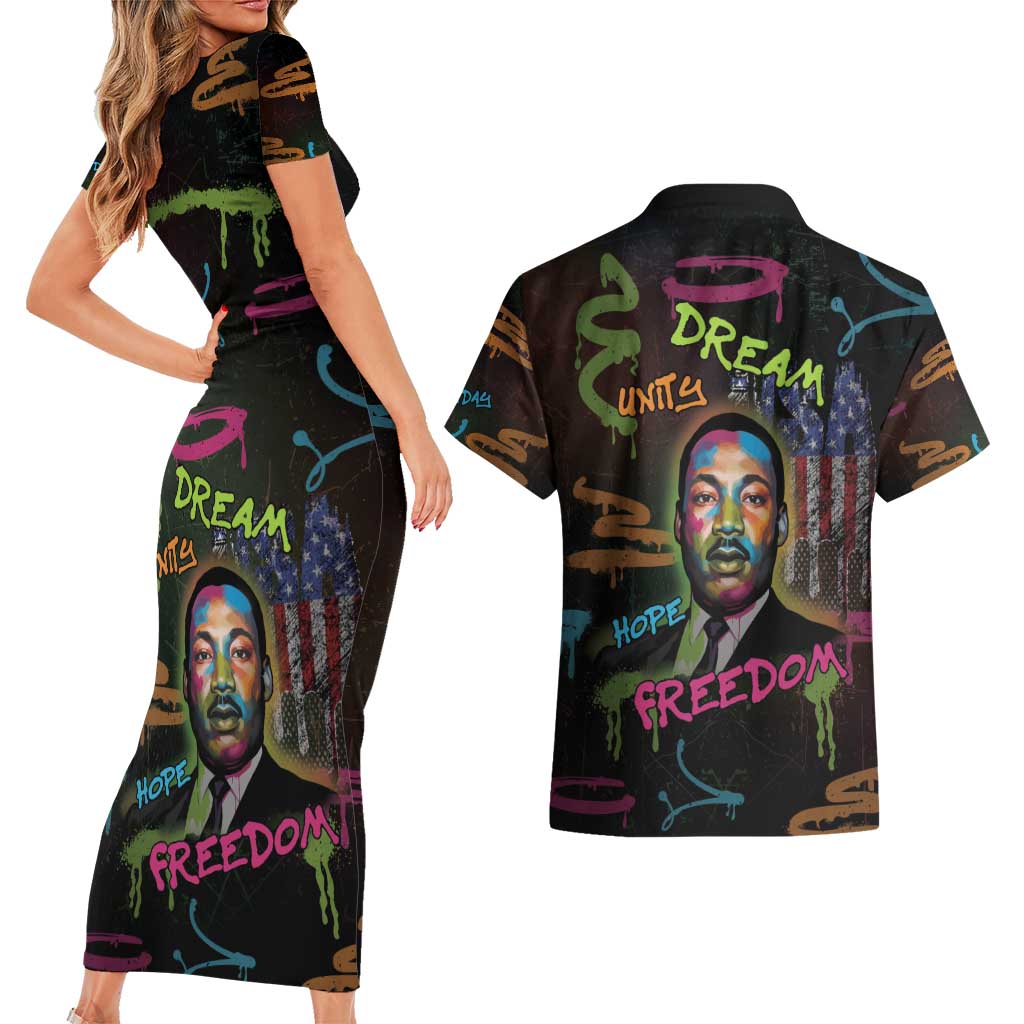 Martin Luther King Jr Day Couples Matching Short Sleeve Bodycon Dress and Hawaiian Shirt What Are You Doing For Others - Wonder Print Shop