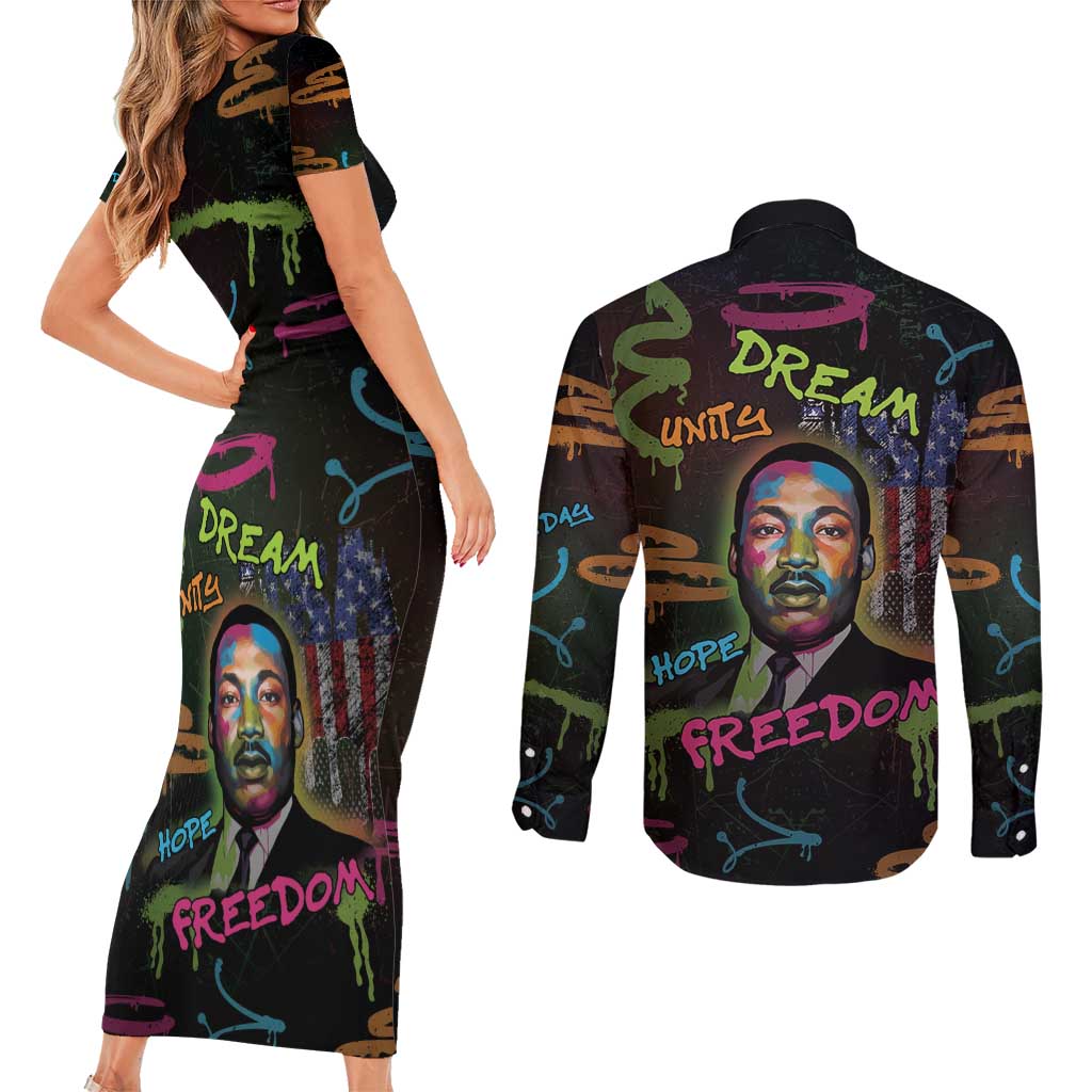 Martin Luther King Jr Day Couples Matching Short Sleeve Bodycon Dress and Long Sleeve Button Shirt What Are You Doing For Others - Wonder Print Shop