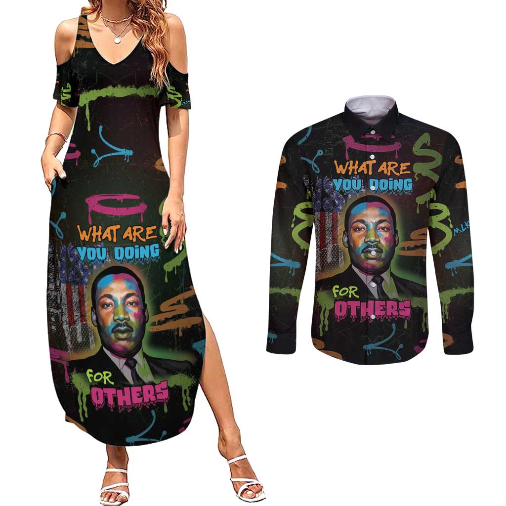 Martin Luther King Jr Day Couples Matching Summer Maxi Dress and Long Sleeve Button Shirt What Are You Doing For Others - Wonder Print Shop
