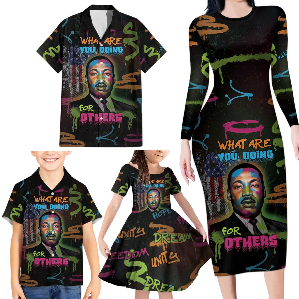Martin Luther King Jr Day Family Matching Long Sleeve Bodycon Dress and Hawaiian Shirt What Are You Doing For Others - Wonder Print Shop