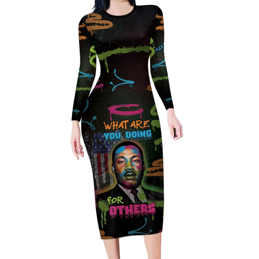 Martin Luther King Jr Day Family Matching Long Sleeve Bodycon Dress and Hawaiian Shirt What Are You Doing For Others - Wonder Print Shop