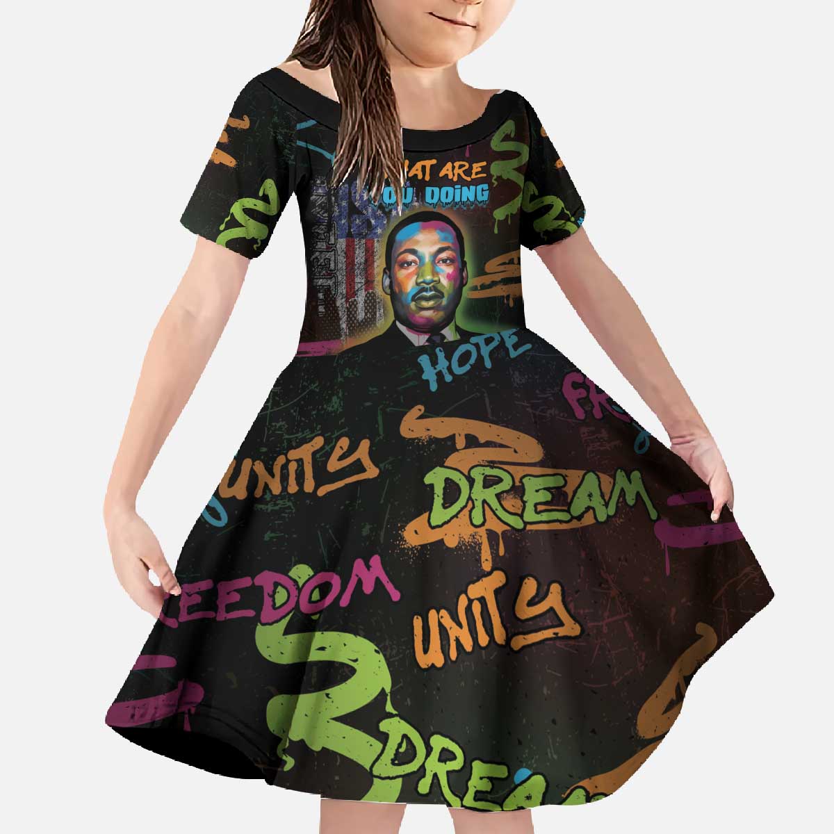 Martin Luther King Jr Day Family Matching Off The Shoulder Long Sleeve Dress and Hawaiian Shirt What Are You Doing For Others - Wonder Print Shop
