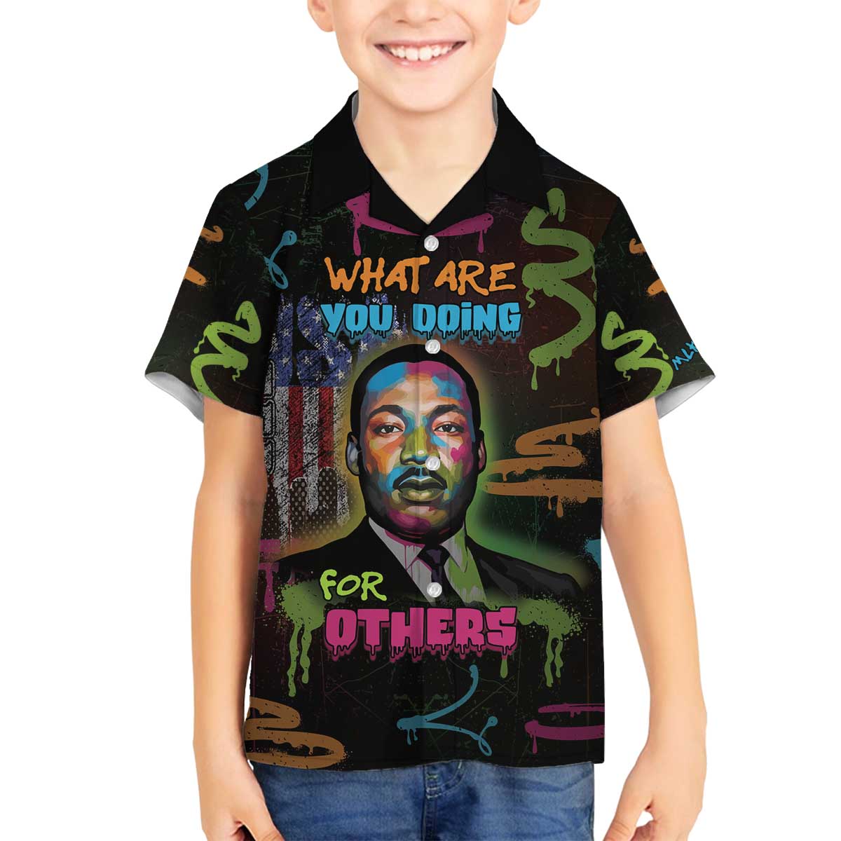 Martin Luther King Jr Day Family Matching Off The Shoulder Long Sleeve Dress and Hawaiian Shirt What Are You Doing For Others - Wonder Print Shop