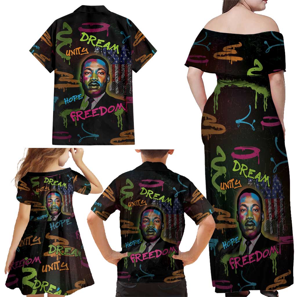 Martin Luther King Jr Day Family Matching Off Shoulder Maxi Dress and Hawaiian Shirt What Are You Doing For Others - Wonder Print Shop