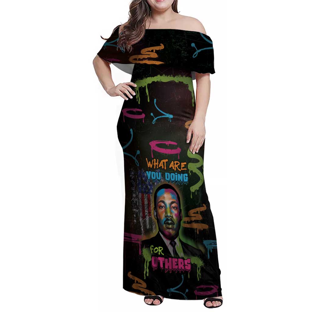 Martin Luther King Jr Day Family Matching Off Shoulder Maxi Dress and Hawaiian Shirt What Are You Doing For Others - Wonder Print Shop