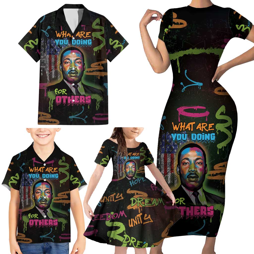 Martin Luther King Jr Day Family Matching Short Sleeve Bodycon Dress and Hawaiian Shirt What Are You Doing For Others - Wonder Print Shop
