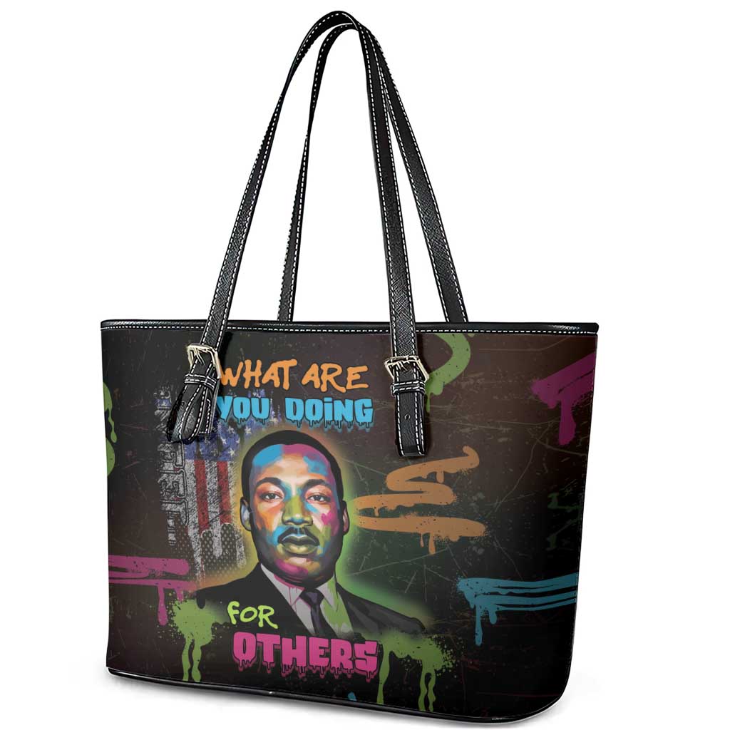 Martin Luther King Jr Day Leather Tote Bag What Are You Doing For Others - Wonder Print Shop