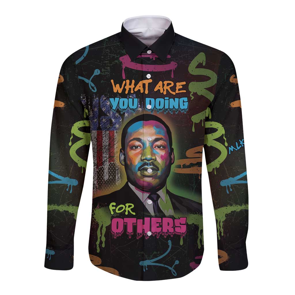 Martin Luther King Jr Day Long Sleeve Button Shirt What Are You Doing For Others - Wonder Print Shop