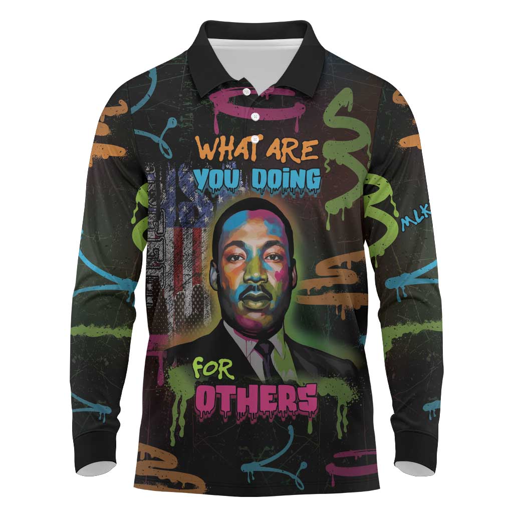 Martin Luther King Jr Day Long Sleeve Polo Shirt What Are You Doing For Others - Wonder Print Shop