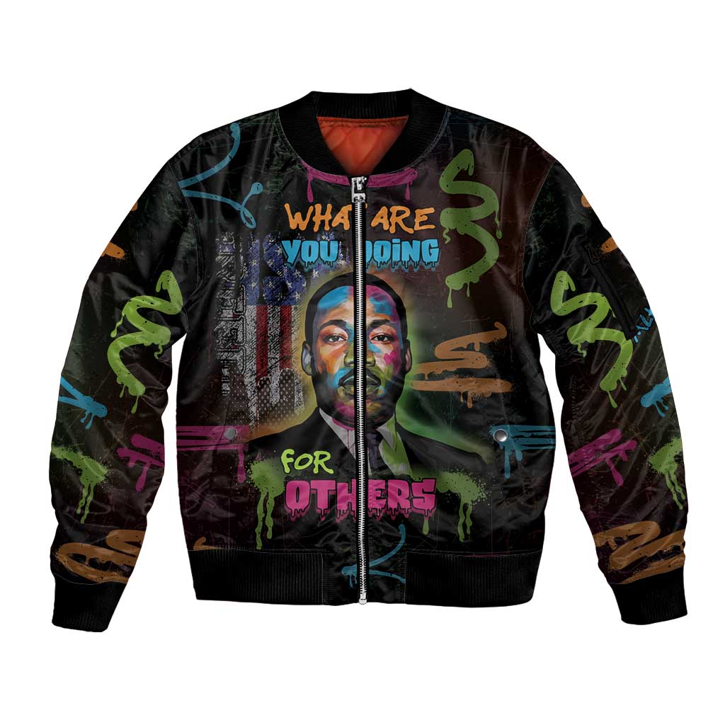 Martin Luther King Jr Day Sleeve Zip Bomber Jacket What Are You Doing For Others - Wonder Print Shop