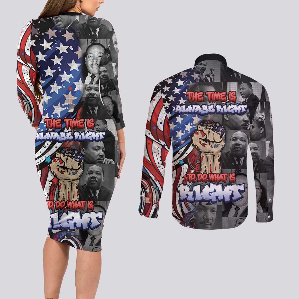 Martin Luther King Jr Day Couples Matching Long Sleeve Bodycon Dress and Long Sleeve Button Shirt Dreamers Today Leaders Tomorrow - Wonder Print Shop