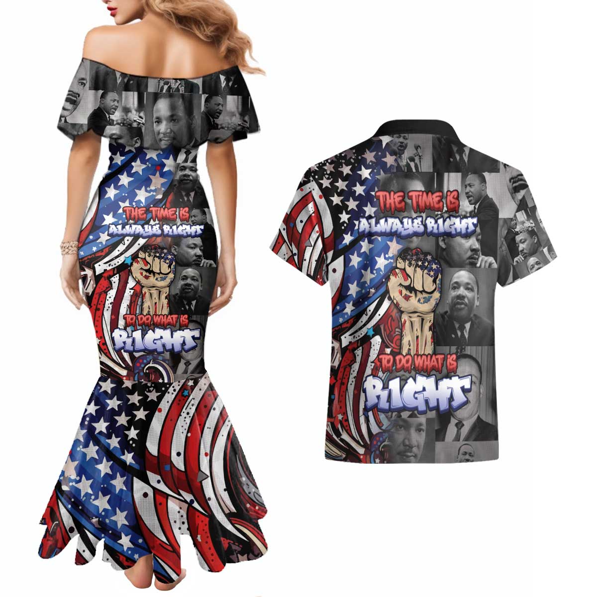 Martin Luther King Jr Day Couples Matching Mermaid Dress and Hawaiian Shirt Dreamers Today Leaders Tomorrow - Wonder Print Shop