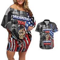 Martin Luther King Jr Day Couples Matching Off Shoulder Short Dress and Hawaiian Shirt Dreamers Today Leaders Tomorrow - Wonder Print Shop