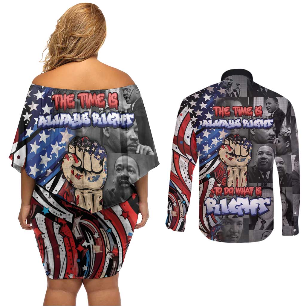Martin Luther King Jr Day Couples Matching Off Shoulder Short Dress and Long Sleeve Button Shirt Dreamers Today Leaders Tomorrow - Wonder Print Shop