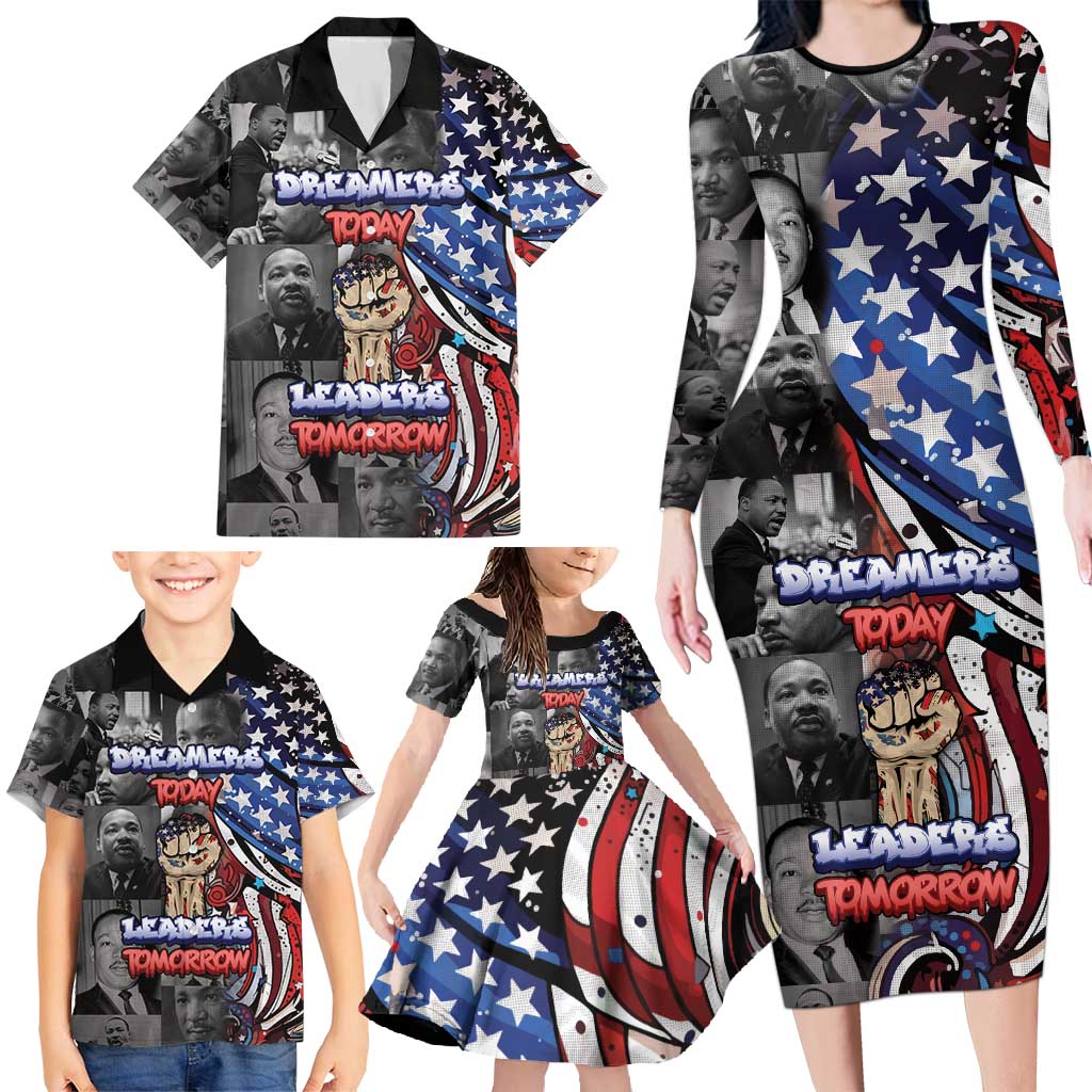 Martin Luther King Jr Day Family Matching Long Sleeve Bodycon Dress and Hawaiian Shirt Dreamers Today Leaders Tomorrow - Wonder Print Shop