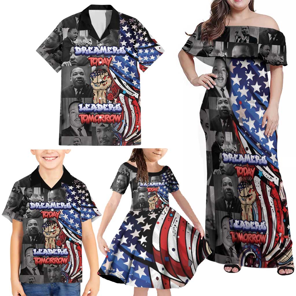 Martin Luther King Jr Day Family Matching Off Shoulder Maxi Dress and Hawaiian Shirt Dreamers Today Leaders Tomorrow - Wonder Print Shop